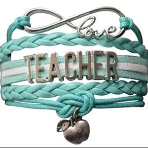 Teacher Infinity Bracelet - Teal/White